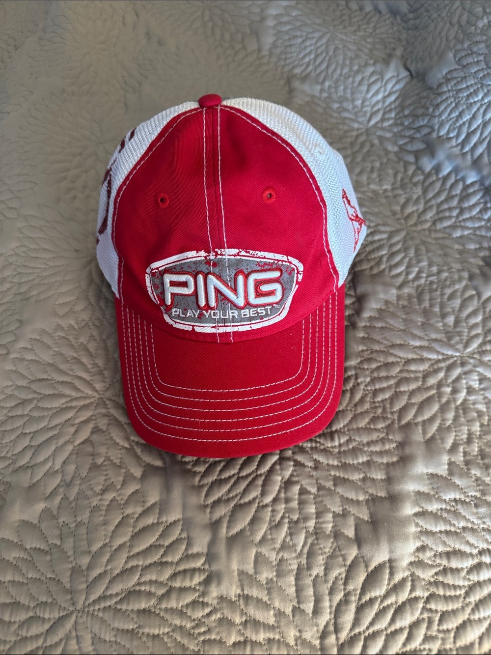 Ping Red and White Trucker Cap with Embroidered Logo